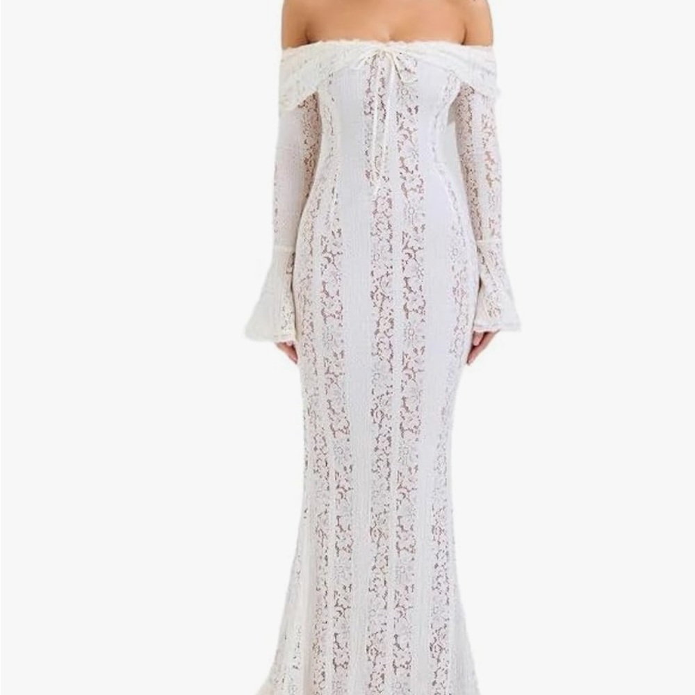 Elegant Off-Shoulder Lace Dress in White